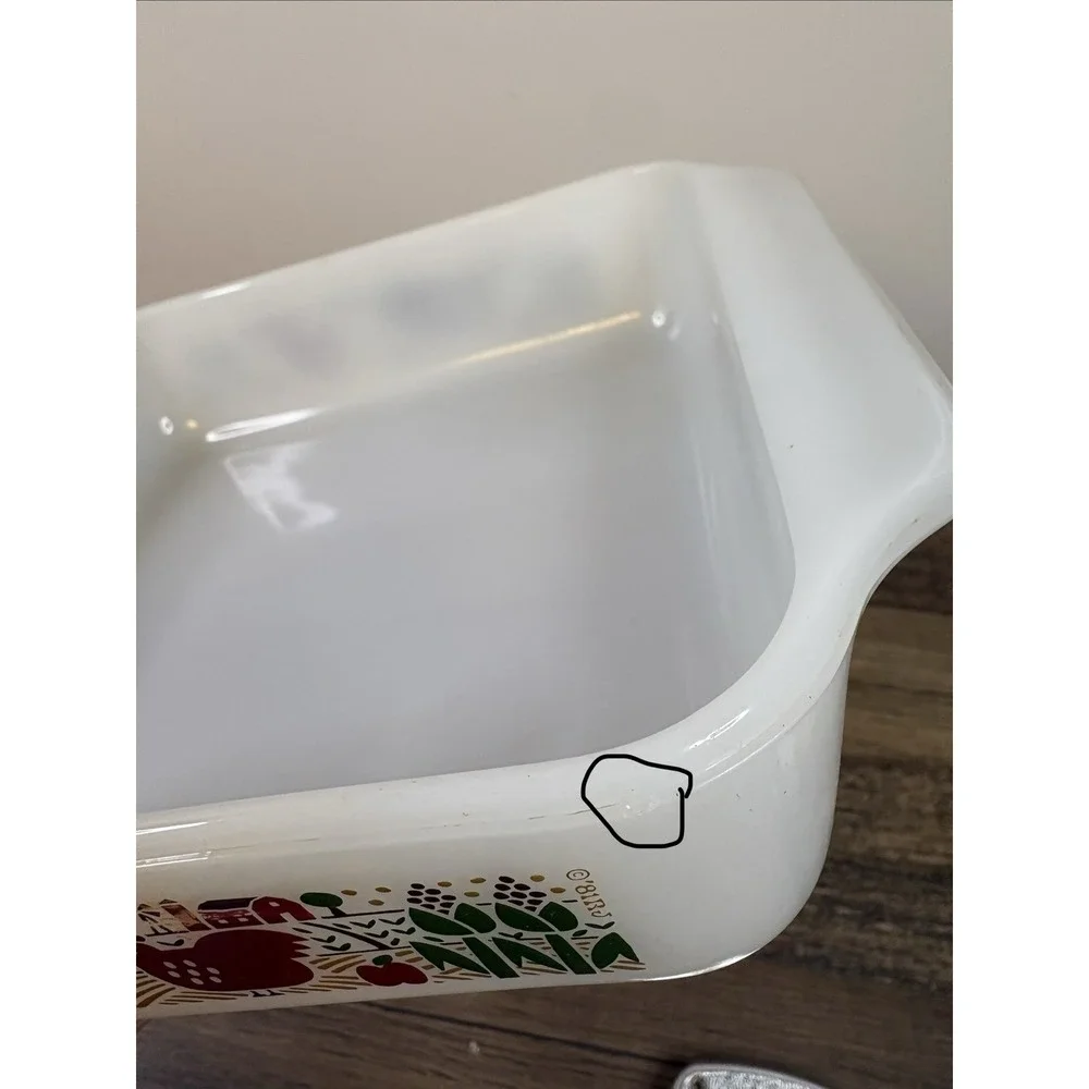 Vintage Anchor Hocking Rodger Johnson Farm Life Casserole Baking Dish 9x5 CHIPS